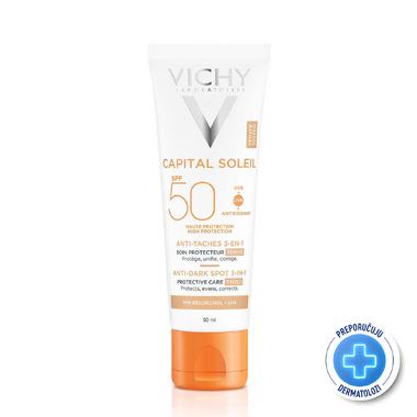 VICHY CAPITAL SOLEIL Obojena zaštitna krema protiv tamnih mrlja 3-u-1 SPF50+, 50 ml